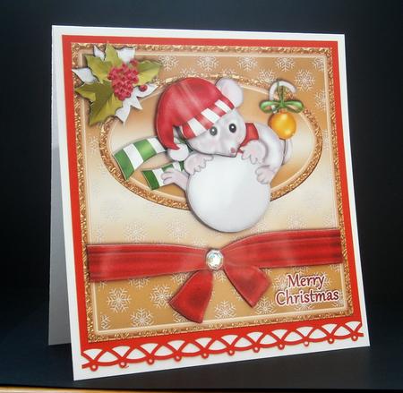 Snowball Mouse Gold Christmas Card Front by Bernie Mclaughlin