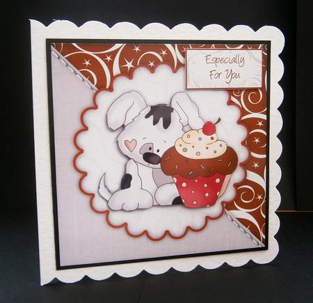 Sweet Little Puppy & Cup Cake 8x8 Topper & Sentiments by Bernie Mclaughlin