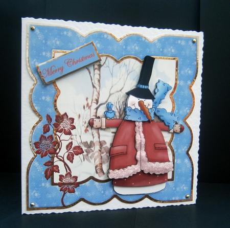 Snowman and Blue Bird Friend by Bernie Mclaughlin