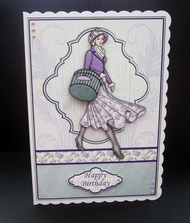 Vintage Shopping Lady in Lilac Topper & Decoupage by Bernie Mclaughlin