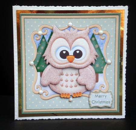 Ho Ho Hoot Christmas Brown Owl Card Topper & Decoupage by Bernie Mclaughlin