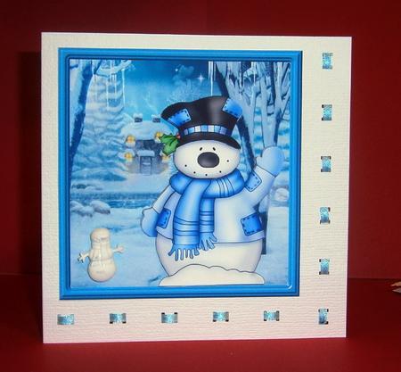 Waving Snowman Card with Decoupage by Bernie Mclaughlin