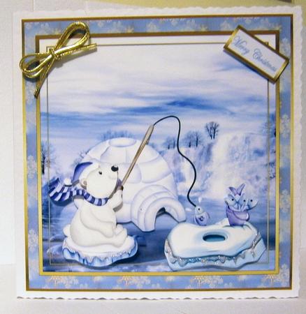 Polar Bear Fishing, Card with Decoupage by Bernie Mclaughlin