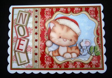 Christmas Kitty Kiss Card Topper & Decoupage by Bernie Mclaughlin