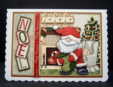 Santa Hanging Christmas Stockings Card Topper & Decoupage by Bernie Mclaughlin