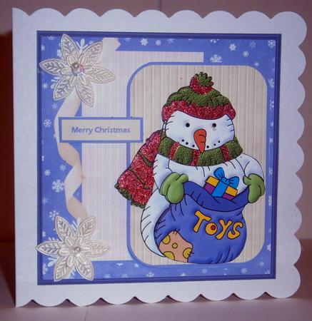Snowman with His Sack of Toys Card by Bernie Mclaughlin