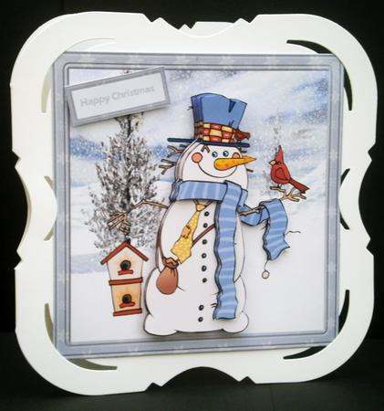 Snowman and Bird Friends Card with Decoupage by Bernie Mclaughlin