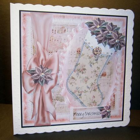 Poinsettia and Music Stocking Shabby Chic Style by Bernie Mclaughlin
