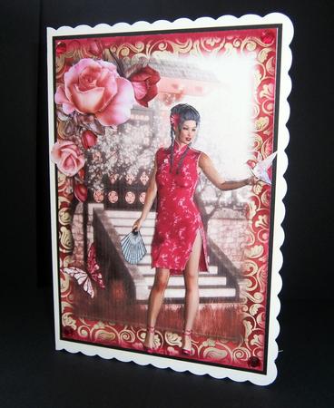 Oriental Lady in Fushia with Decoupage by Bernie Mclaughlin