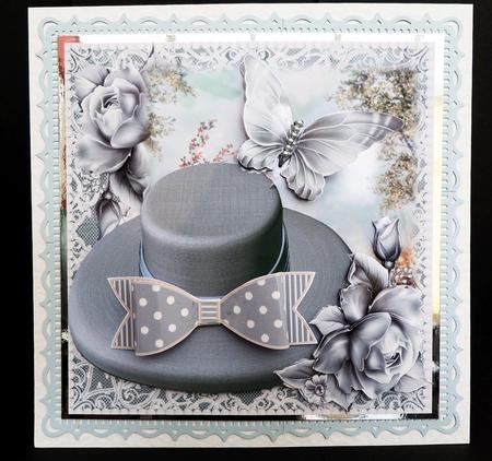 Beautiful Teal and Paper Bow Hat Card Front Kit by Bernie Mclaughlin
