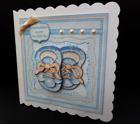 Cuddly Boots New Baby Boy Card Topper & Decoupage by Bernie Mclaughlin