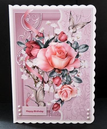 Rose Beauty Card with Decoupage by Bernie Mclaughlin