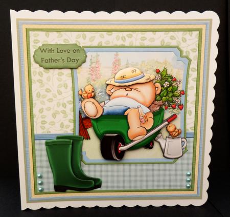 Beer Bear in Wheelbarrow 8x8 Mini Kit Ages & Decoupage by Bernie Mclaughlin