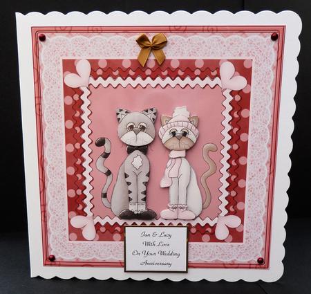 Anniversary Cats 7x7 Card with Decoupage by Bernie Mclaughlin