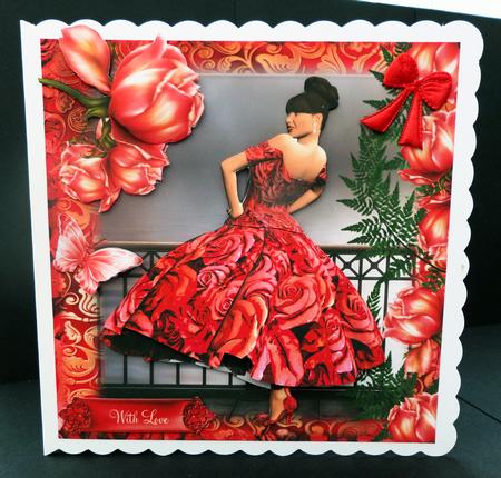 Gorgeous Rosie Red Dress Card Front Kit by Bernie Mclaughlin