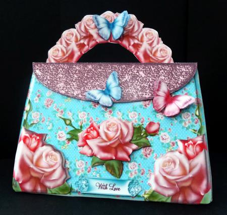 Gorgeous Pink and Blue Handbag Shaped Card Kit by Bernie Mclaughlin