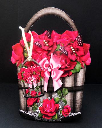 Basket Shape Red Roses Card by Bernie Mclaughlin