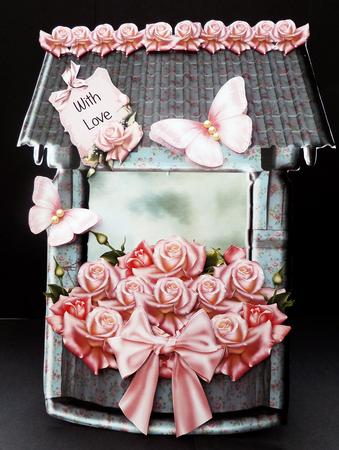 Pink Rose Wishing Well Shaped Card Kit by Bernie Mclaughlin