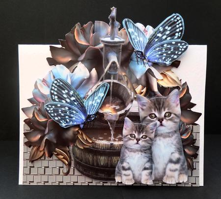 Fountain, Roses,butterflies & Cute Kittens Mini Kit by Bernie Mclaughlin