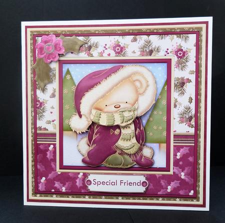 Christmas Snuggle Bear 7x7 Mini Kit & Decoupage by Bernie Mclaughlin
