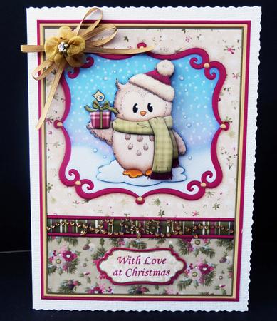 Ozzie Owl with Gift Christmas Card Topper & Decoupage by Bernie Mclaughlin