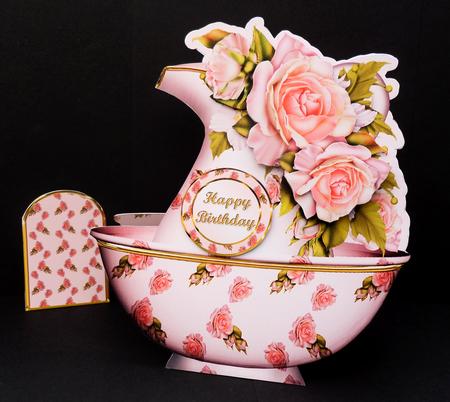 Dusky Roses Jug and Bowl Card Mini Kit by Bernie Mclaughlin
