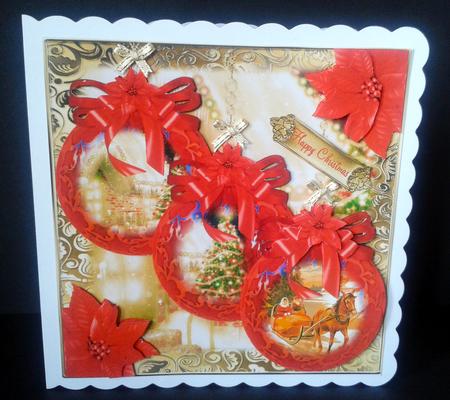 Beautiful Red Christmas Baubles Card Front Kit by Bernie Mclaughlin