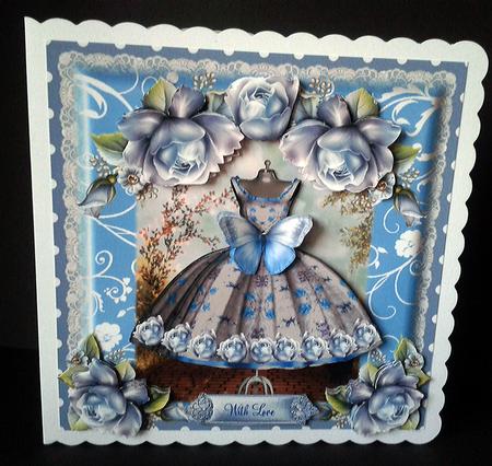 Gorgeous Vintage Blue Rose Dress Card Front Kit by Bernie Mclaughlin