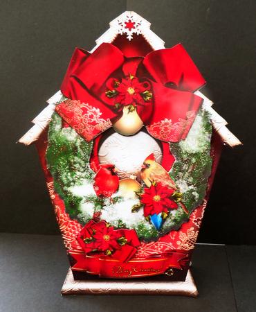 Christmas Bird House with Red Poinsettias by Bernie Mclaughlin