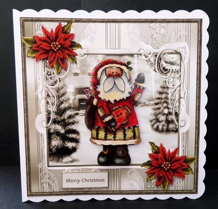 Waving Santa Card 7x7 with Decoupage by Bernie Mclaughlin
