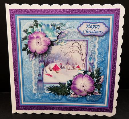 Christmas Roses Frame & Winter Village Quick Card by Bernie Mclaughlin