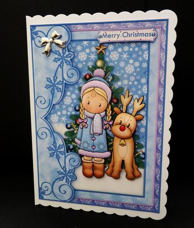 Chloe & Reindeer Christmas Card Topper & Decoupage by Bernie Mclaughlin