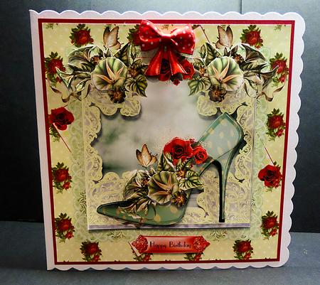 Beautiful Polka Floral Shoe Card Front Kit by Bernie Mclaughlin