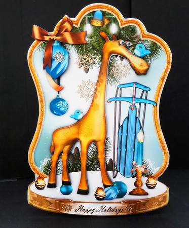 Winter Christmas Holiday Cute Giraffe by Bernie Mclaughlin