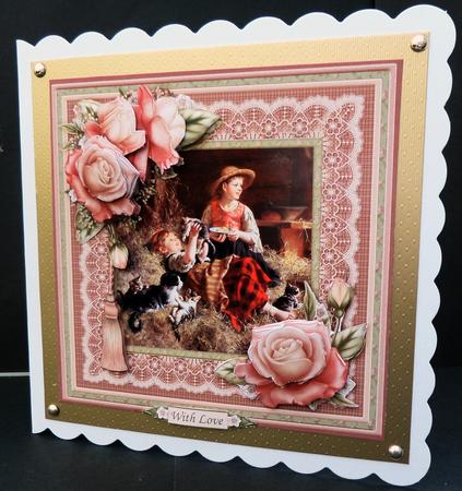 Vintage Farmyard Kittens & Roses Card Topper & Decoupage by Bernie Mclaughlin