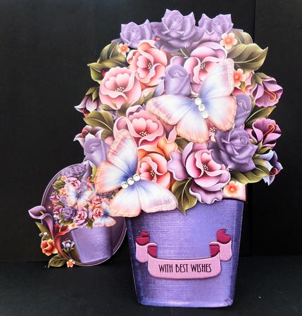 Beautiful Purple and Pinks Pot Plant Shaped Card Kit by Bernie Mclaughlin