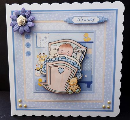 Cute Cradle New Baby Boy 8x8 Mini Kit & Decoupage by Bernie Mclaughlin
