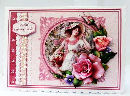 Vintage Lady with Spring Roses Card Topper & Decoupage by Bernie Mclaughlin