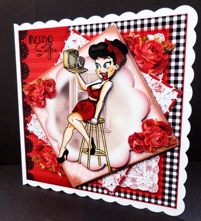Retro Selfie with Black Hair Card Front Kit by Bernie Mclaughlin
