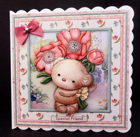 Bouquet Teddy Floral Poppies 8x8 Mini Kit & Decoupage by Bernie Mclaughlin