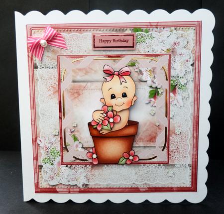 Baby Girl in a Flowerpot Mini Kit with Decoupage by Bernie Mclaughlin
