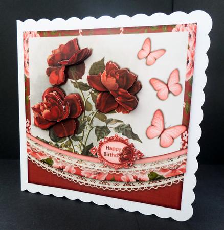 Cardtopper Red Roses and Butterflies 675 by Bernie Mclaughlin
