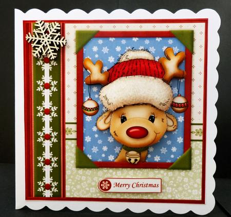 Jolly Reindeer Cheers 8x8 Christmas Decoupage Mini Kit by Bernie Mclaughlin