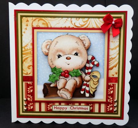 Candy Cane Bear Christmas 7.5 Decoupage Mini Kit by Bernie Mclaughlin