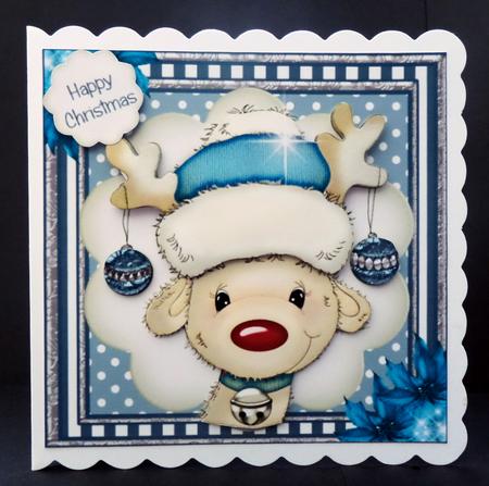 The Jolly Reindeer in Blue Card Front Kit by Bernie Mclaughlin