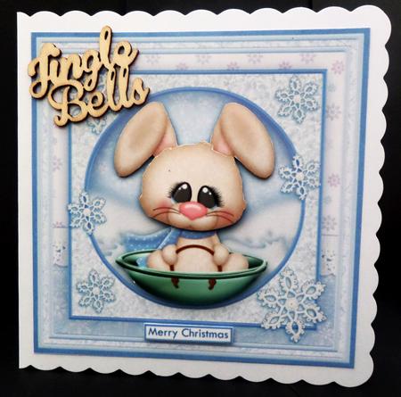 Sledging Bunny Christmas 8x8 Decoupage Mini Kit by Bernie Mclaughlin