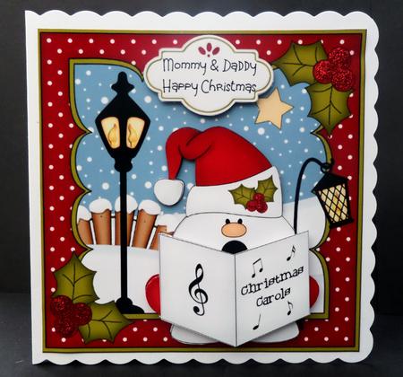 8x8 Christmas Carol Singing Snowball Sam 3D Decoupage by Bernie Mclaughlin