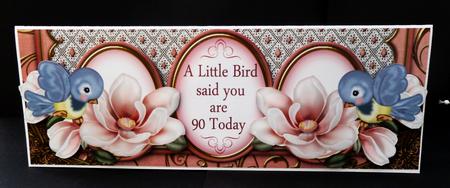 Pink Magnolia Bird Says You Are 90 Today Large Dl Card Kit by Bernie Mclaughlin