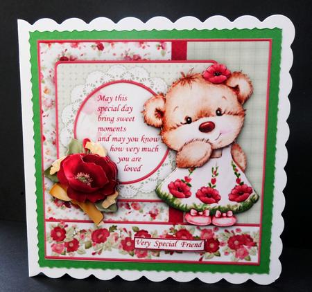 Poppy Bear 7.5 Birthday Mothers Day Decoupage Mini Kit by Bernie Mclaughlin