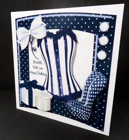Lovely Royal Bluel Shaped Card Withbask and Accessories by Bernie Mclaughlin